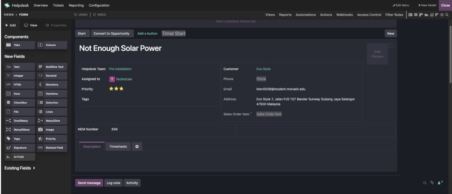 ERS helpdesk ticket in Odoo